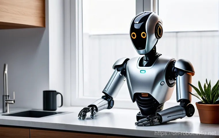 로봇 운동학 - **Prompt:** A sleek, advanced humanoid robot, designed with a smooth, neutral-toned, non-gendered ca...