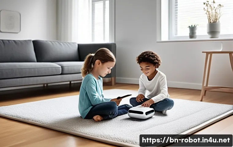 로봇과 유전자 치료 기술 - **Prompt: "A serene, futuristic living room bustling with subtle activity. A sleek, friendly househo...