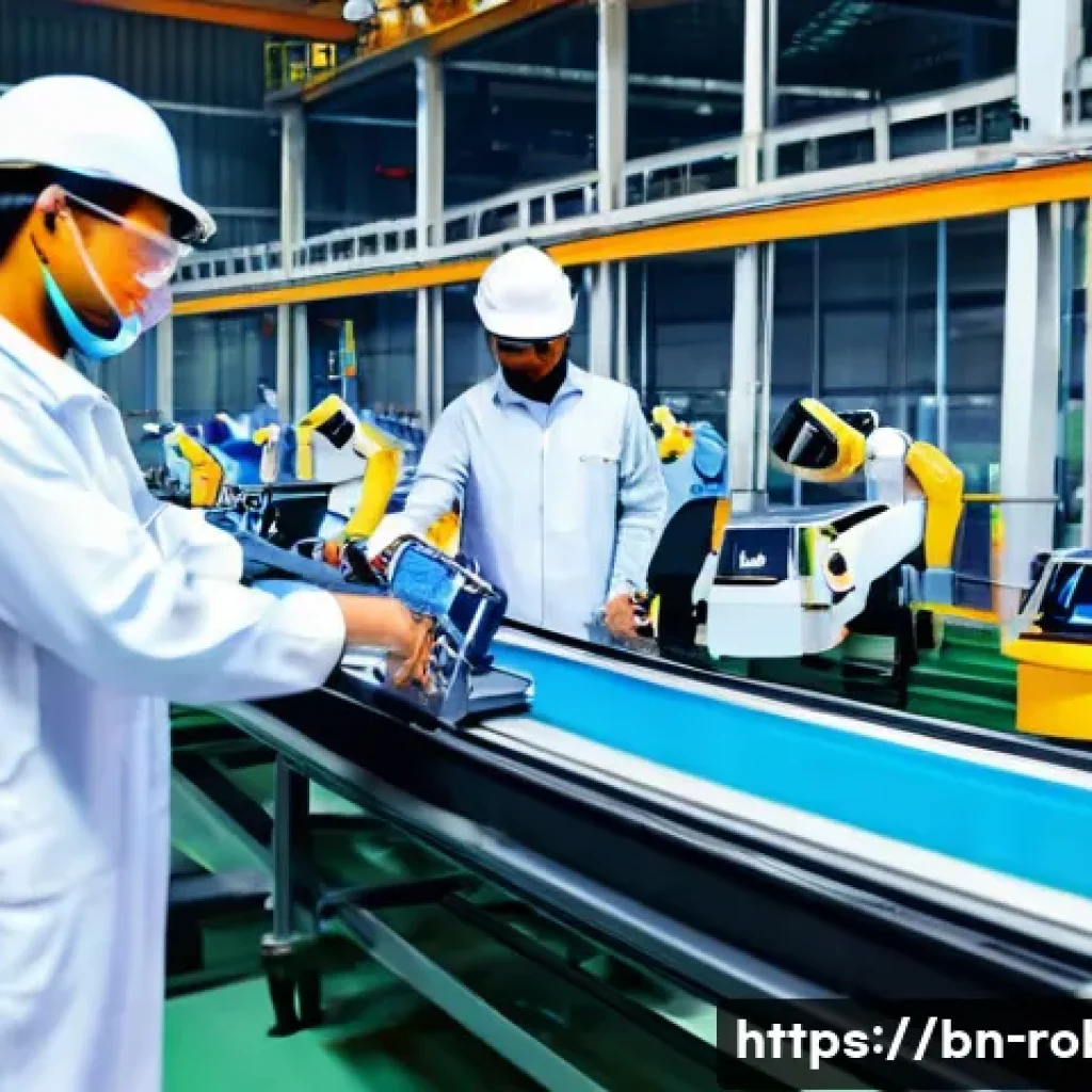 로봇과 스마트팩토리 - A modern industrial factory scene in Bangladesh showcasing advanced automation technology with robot...