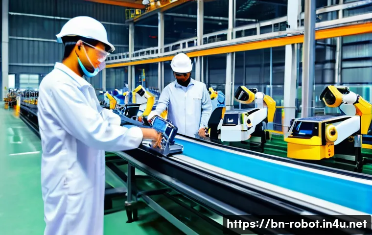 로봇과 스마트팩토리 - A modern industrial factory scene in Bangladesh showcasing advanced automation technology with robot...