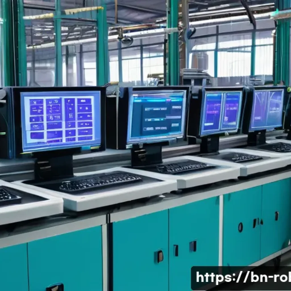 로봇과 엣지 컴퓨팅 - A high-tech smart factory scene in Bangladesh, showcasing automated machines with local data process...