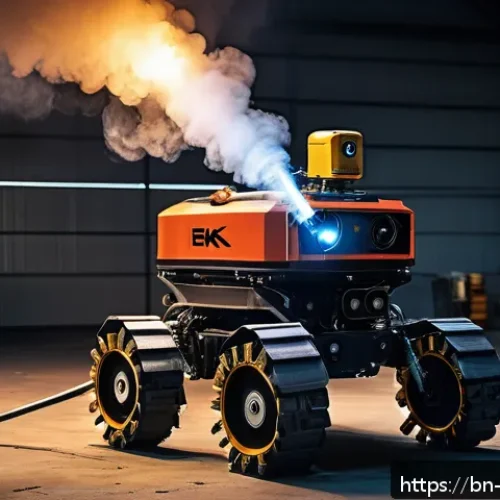 Home 33 로봇을 활용한 화재 진압 기술 - A highly detailed firefighting robot equipped with advanced multi-sensor technology including therma...